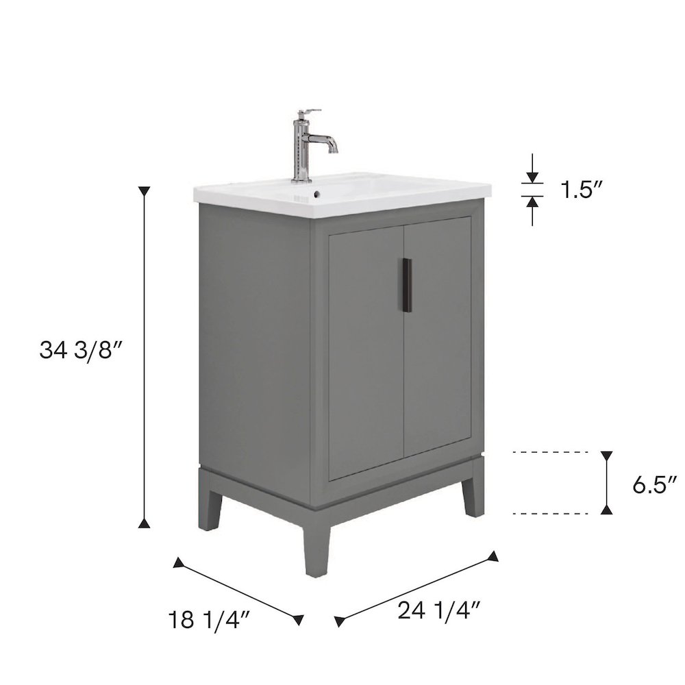 Elise 24 In. Integrated Ceramic Sink Top Vanity in Cashmere Grey. Picture 10