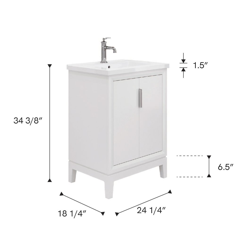 Elise 24 In. Integrated Ceramic Sink Top Vanity in Pure White. Picture 10