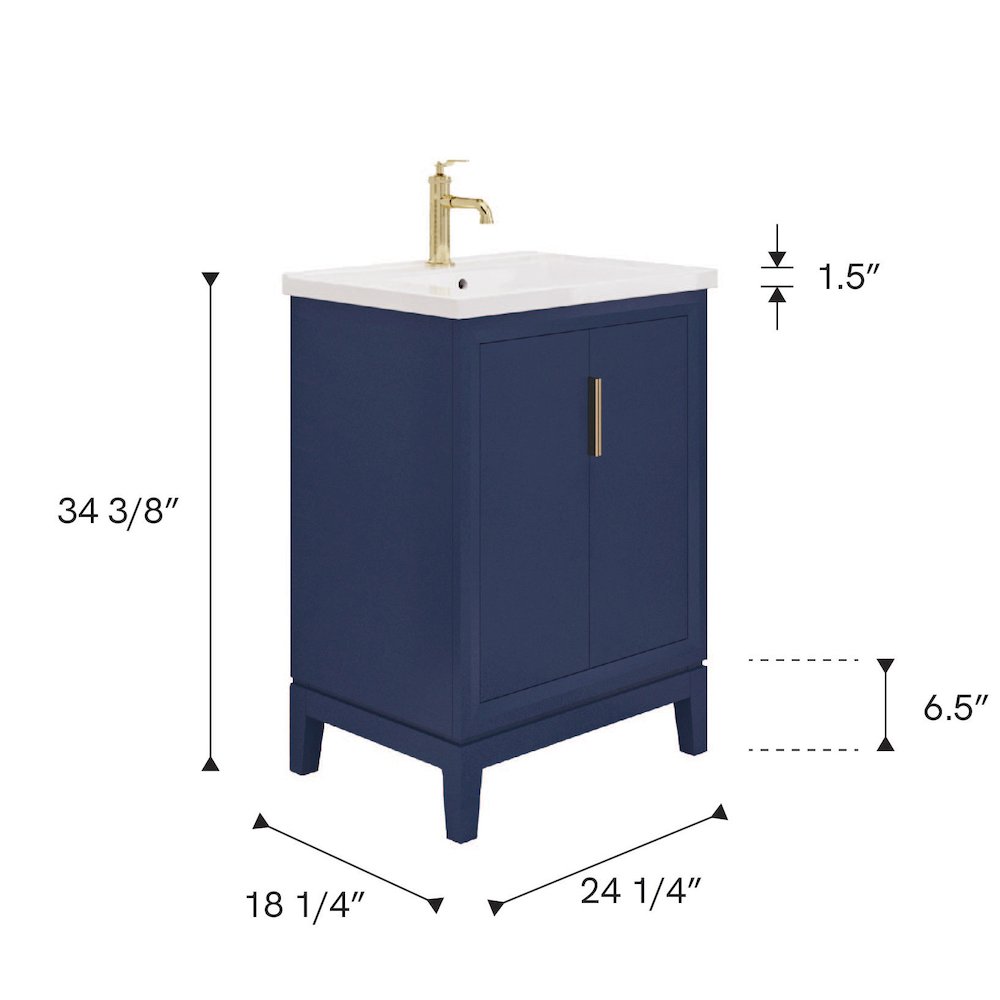 Elise 24 In. Integrated Ceramic Sink Top Vanity in Monarch Blue. Picture 10