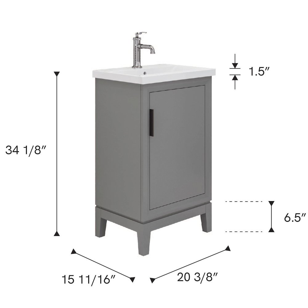 20 In. Integrated Ceramic Sink Top Bath Vanity in Cashmere Grey. Picture 11