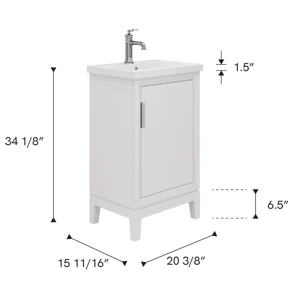 20 In. Integrated Ceramic Sink Top Bath Vanity in Pure White. Picture 11