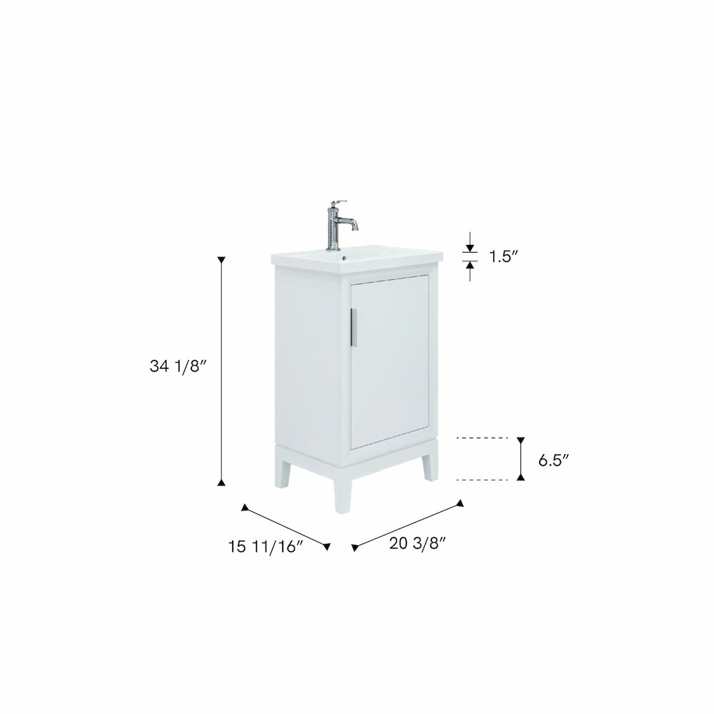 20 In. Integrated Ceramic Sink Top Bath Vanity in Pure White. Picture 7