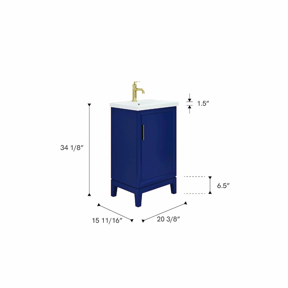 20 In. Integrated Ceramic Sink Top Bath Vanity in Monarch Blue. Picture 7