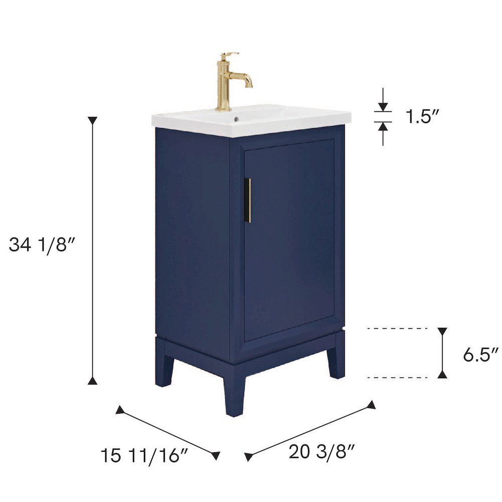 20 In. Integrated Ceramic Sink Top Bath Vanity in Monarch Blue. Picture 11