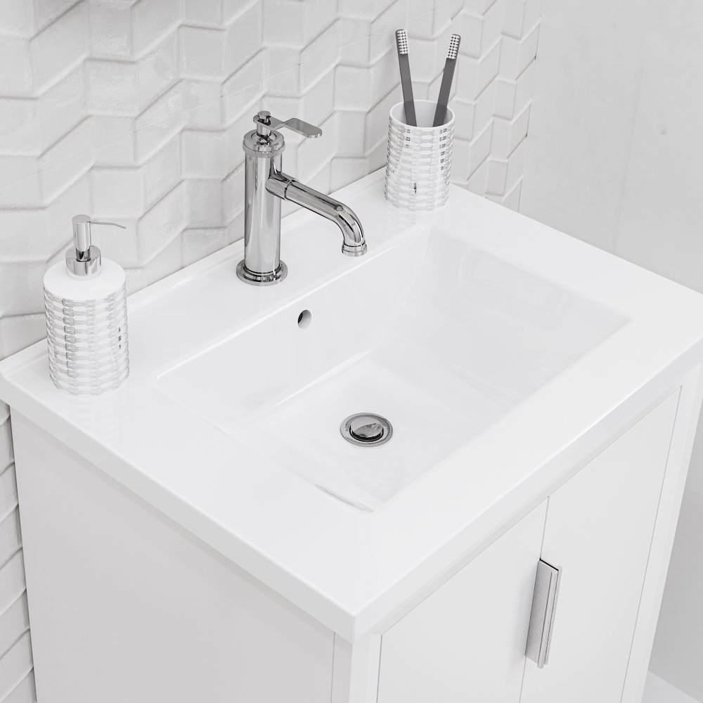 Elise 24 In. Integrated Ceramic Sink Top Vanity in Pure White. Picture 7