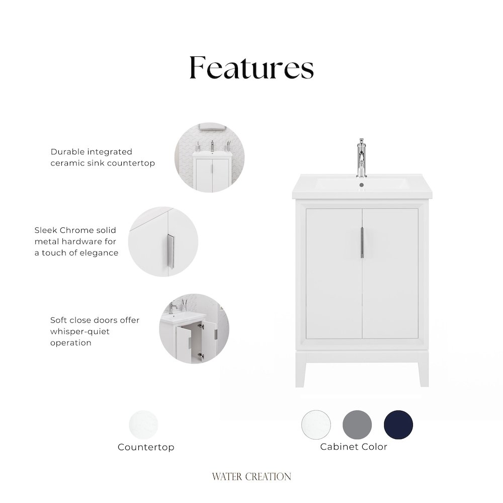 Elise 24 In. Integrated Ceramic Sink Top Vanity in Pure White. Picture 7