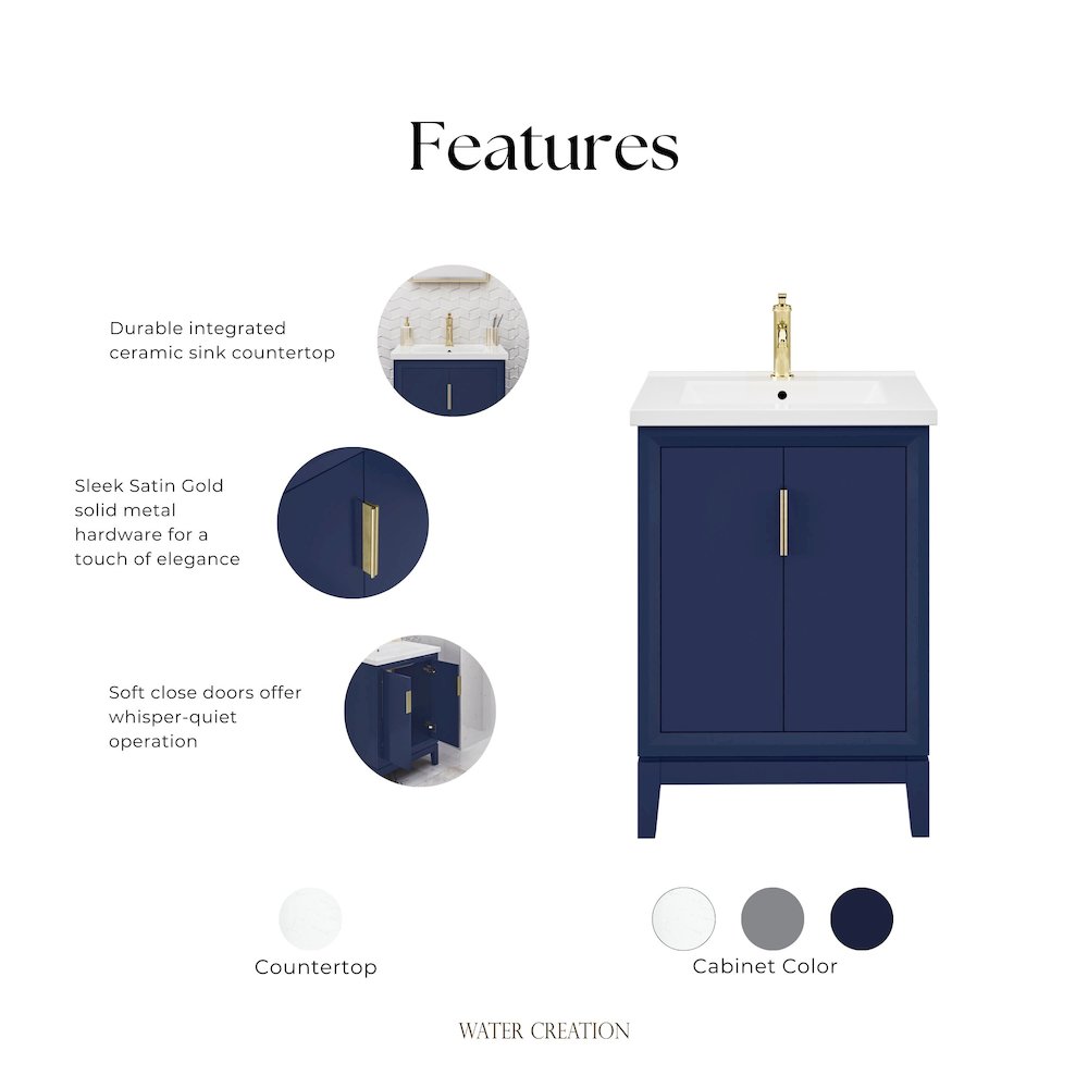Elise 24 In. Integrated Ceramic Sink Top Vanity in Monarch Blue. Picture 7