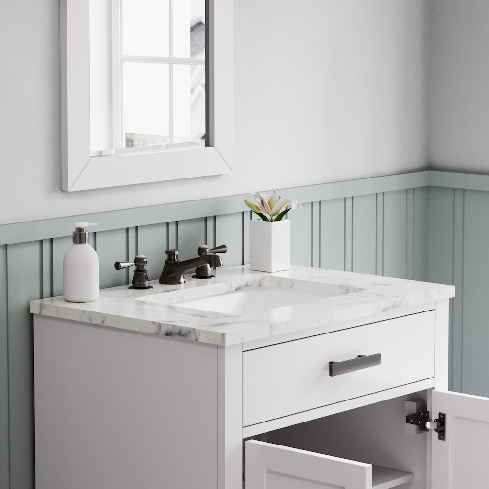 Hartford 30 In. Single Sink Carrara White Marble Countertop Bath Vanity. Picture 5