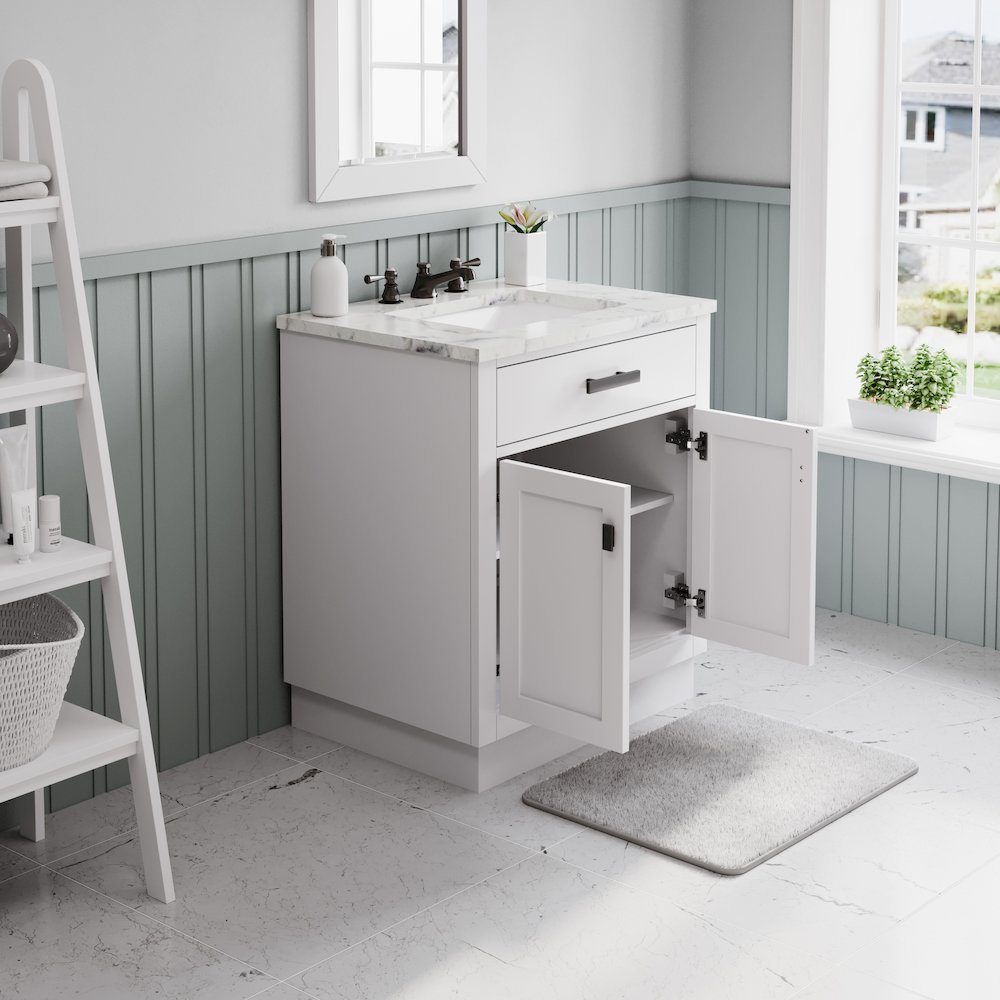 Hartford 30 In. Single Sink Carrara White Marble Countertop Bath Vanity. Picture 4
