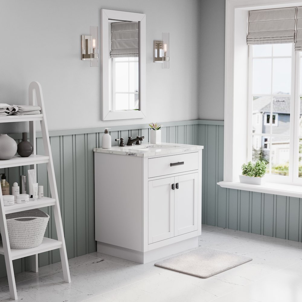 Hartford 30 In. Single Sink Carrara White Marble Countertop Bath Vanity. Picture 3