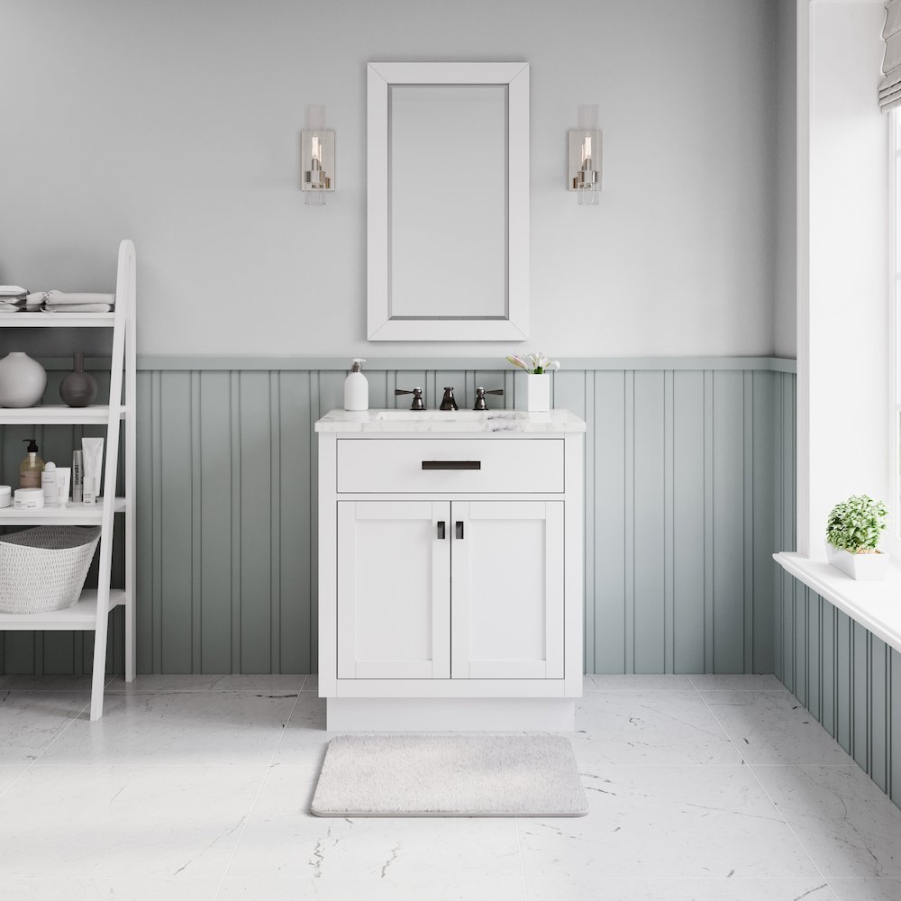 Hartford 30 In. Single Sink Carrara White Marble Countertop Bath Vanity. Picture 2