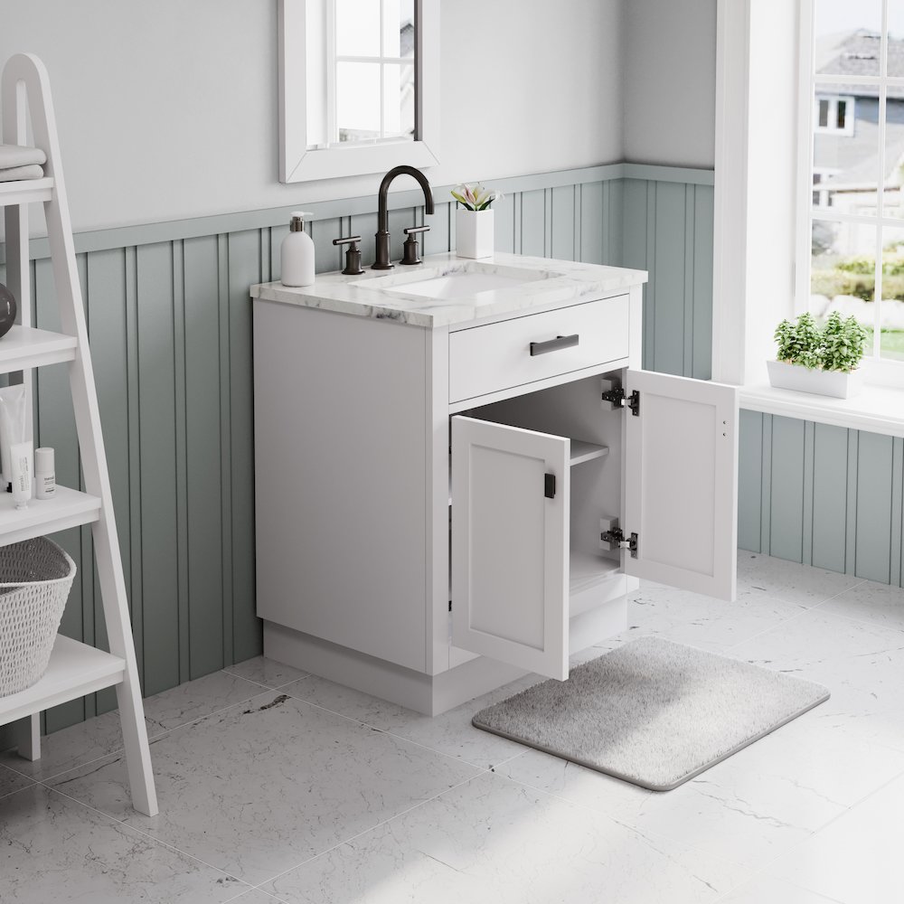 Hartford 30 In. Single Sink Carrara White Marble Countertop Bath Vanity. Picture 4
