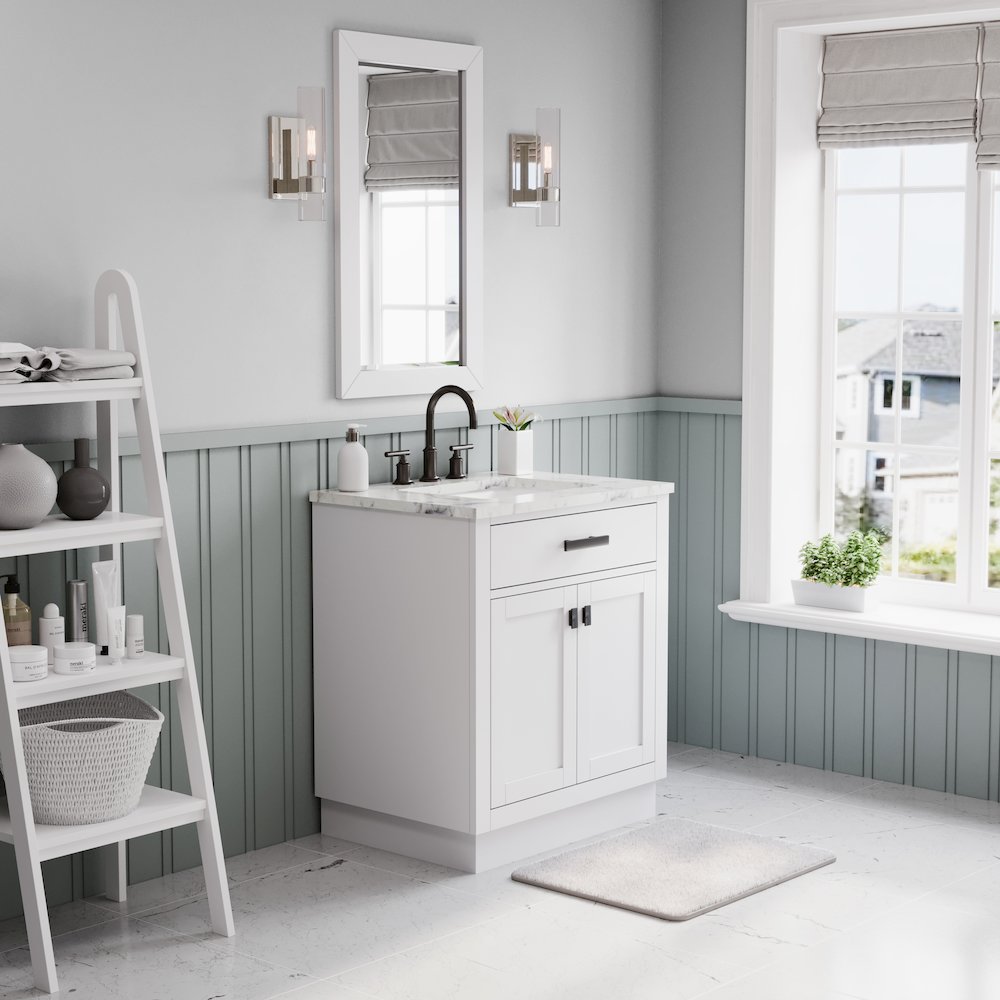 Hartford 30 In. Single Sink Carrara White Marble Countertop Bath Vanity. Picture 3