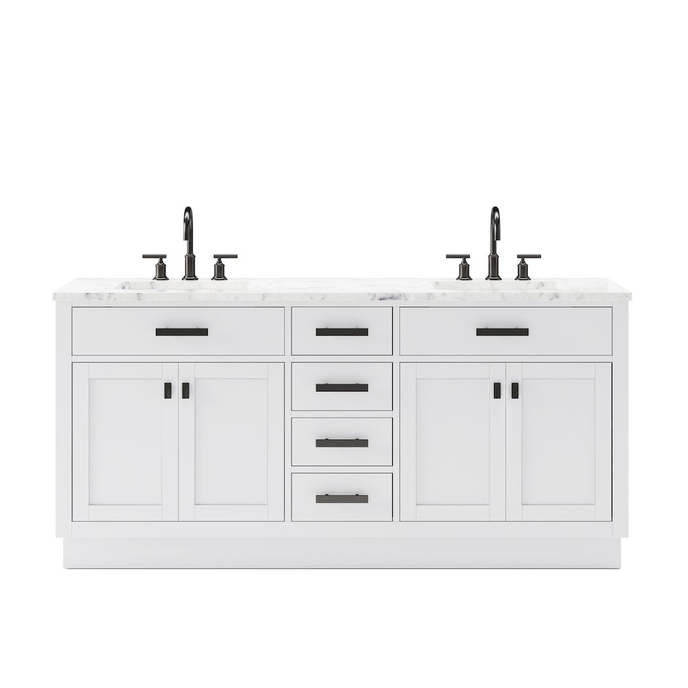 Hartford 72 In. Double Sink Carrara White Marble Countertop Bath Vanity. Picture 1
