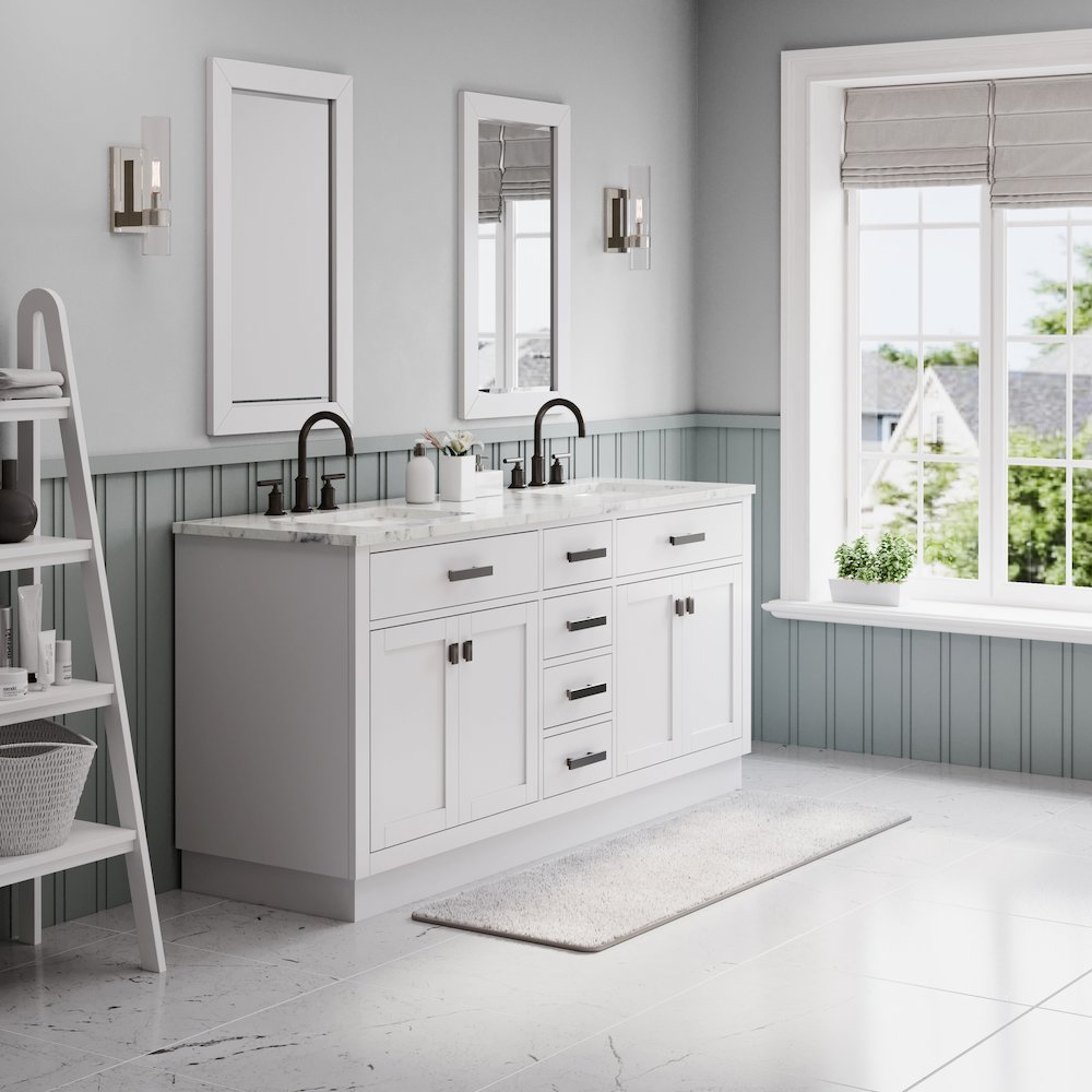 Hartford 72 In. Double Sink Carrara White Marble Countertop Bath Vanity. Picture 3