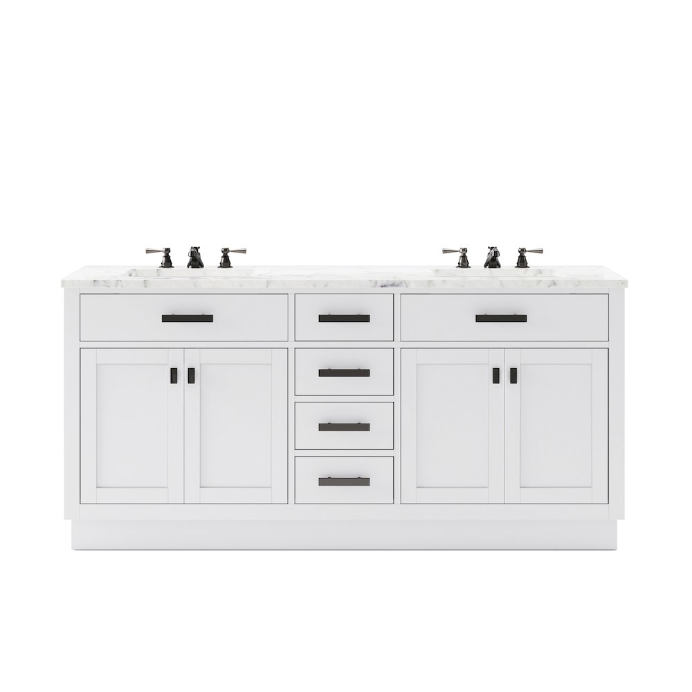 Hartford 72 In. Double Sink Carrara White Marble Countertop Bath Vanity. Picture 1
