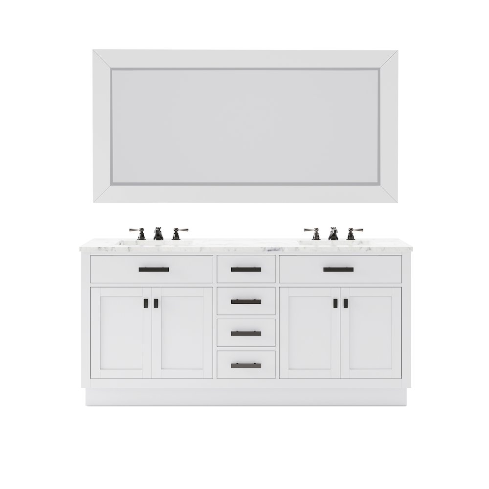 Hartford 72 In. Double Sink Carrara White Marble Countertop Bath Vanity. Picture 1