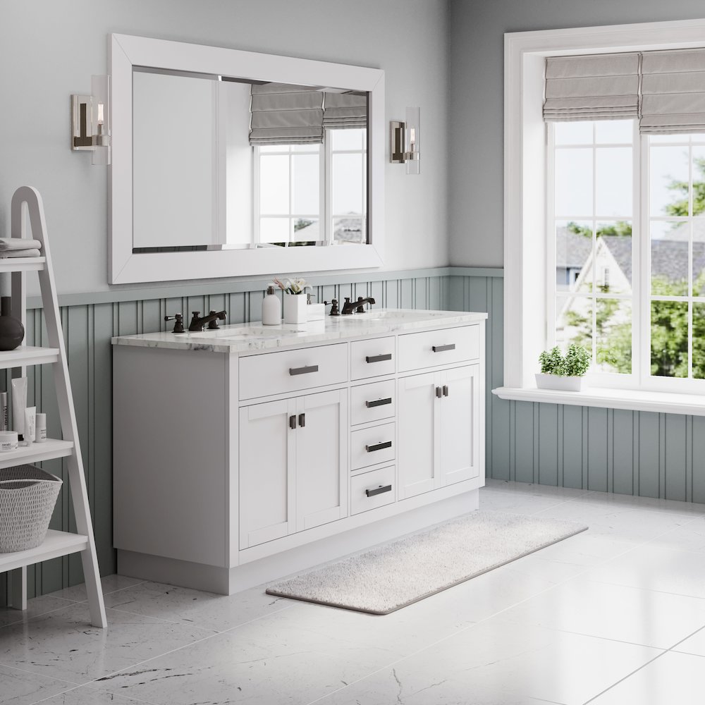 Hartford 72 In. Double Sink Carrara White Marble Countertop Bath Vanity. Picture 3