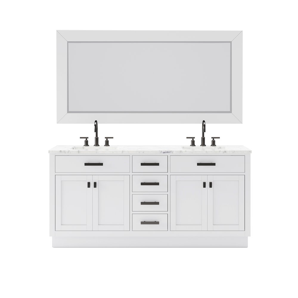 Hartford 72 In. Double Sink Carrara White Marble Countertop Bath Vanity. Picture 1