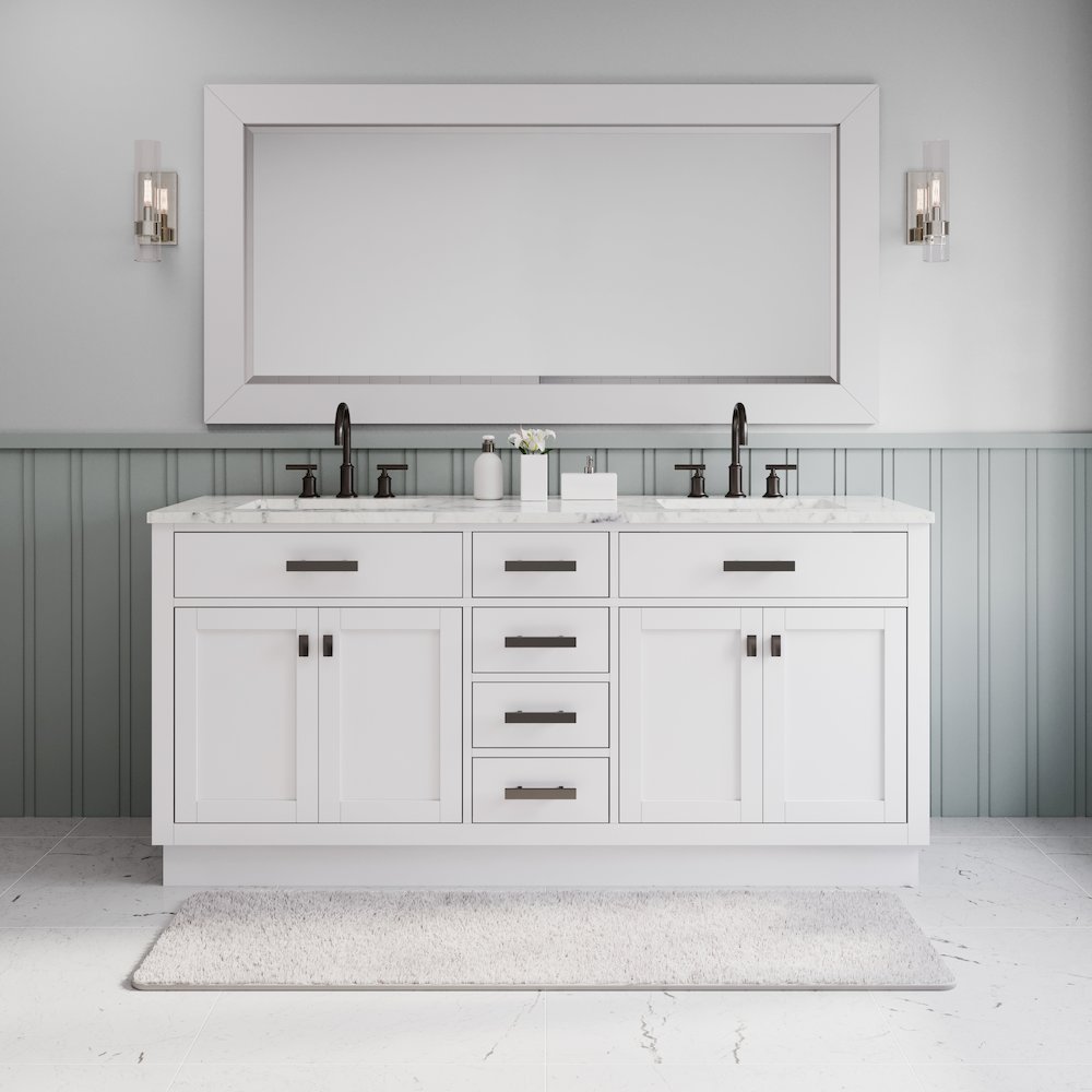 Hartford 72 In. Double Sink Carrara White Marble Countertop Bath Vanity. Picture 2