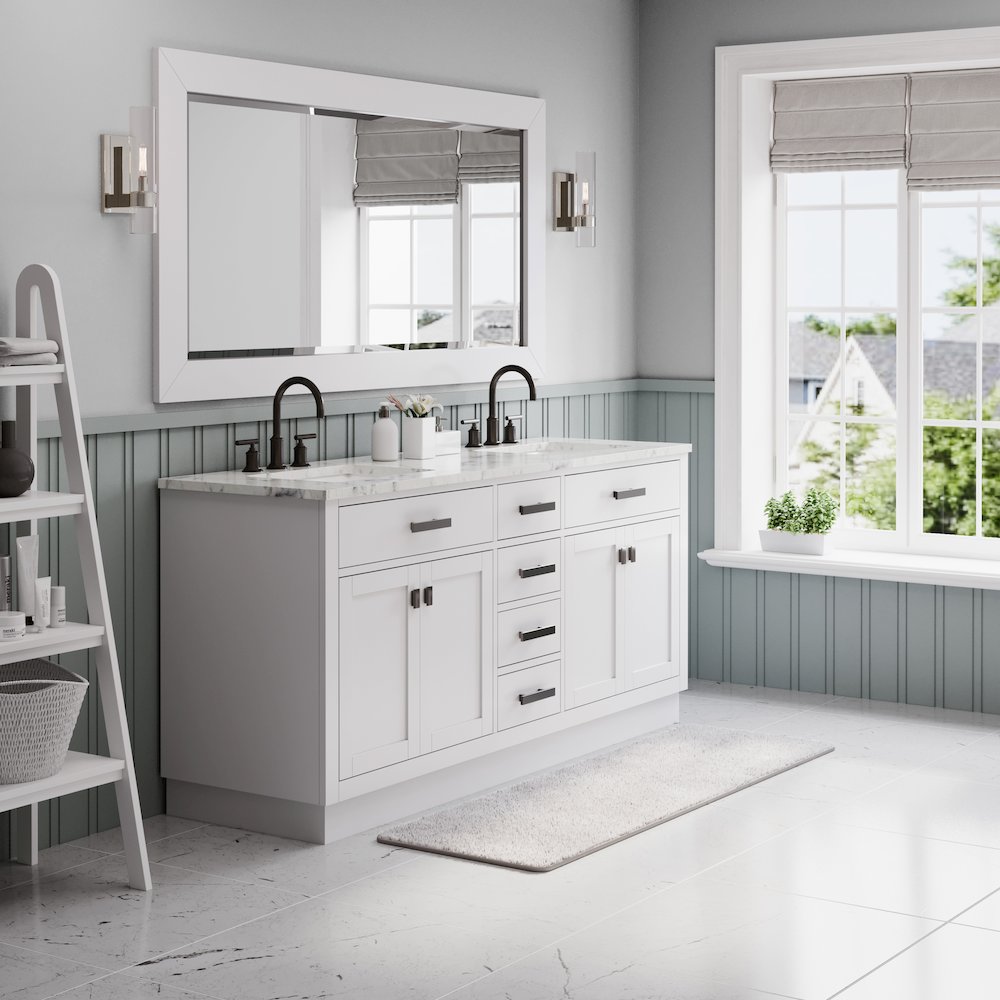 Hartford 72 In. Double Sink Carrara White Marble Countertop Bath Vanity. Picture 3