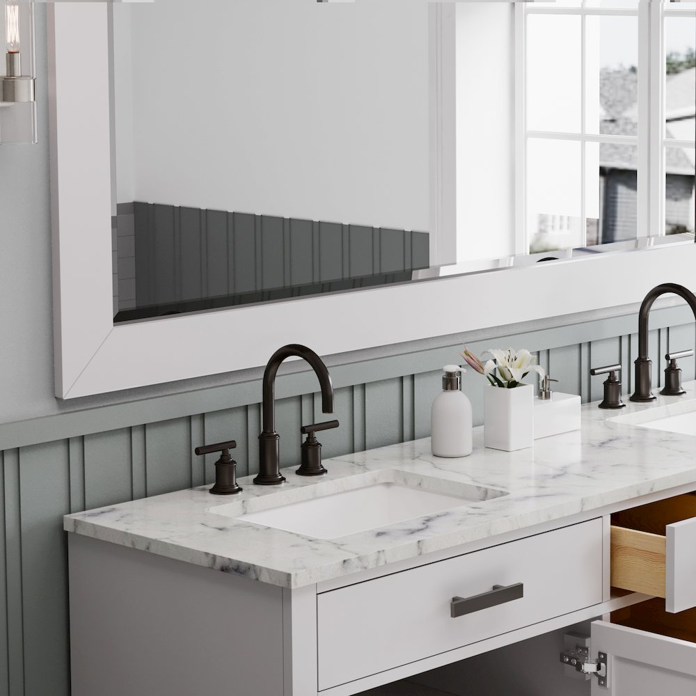 Hartford 72 In. Double Sink Carrara White Marble Countertop Bath Vanity. Picture 5