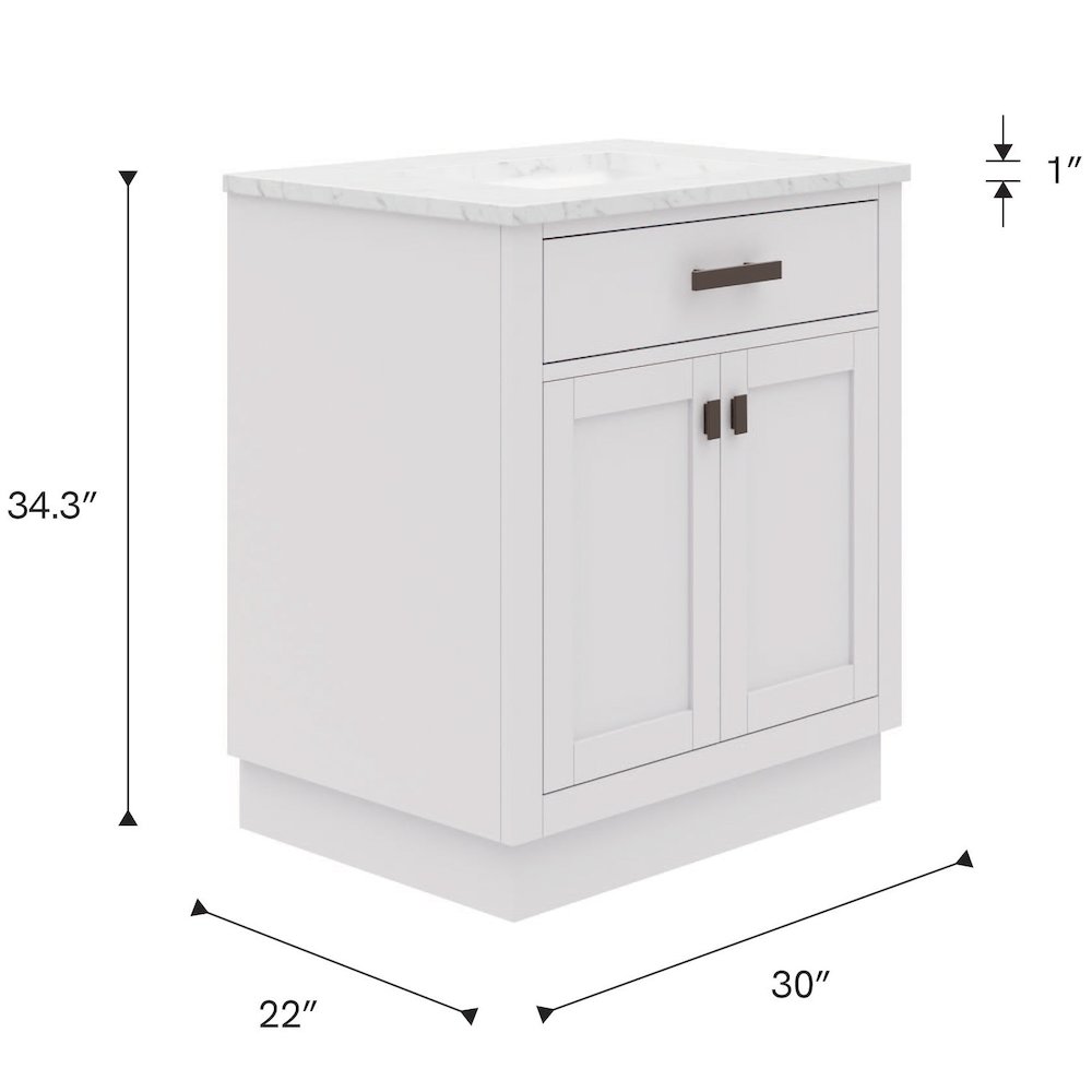 Hartford 30 In. Single Sink Carrara White Marble Countertop Bath Vanity. Picture 10