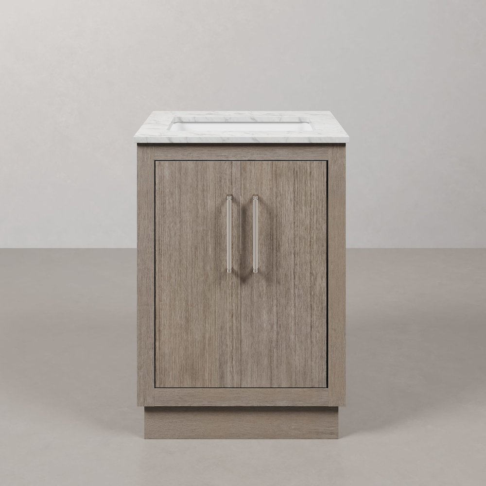 Hugo 24 In. Single Sink Carrara White Marble Countertop Bath Vanity in Grey Oak. Picture 1