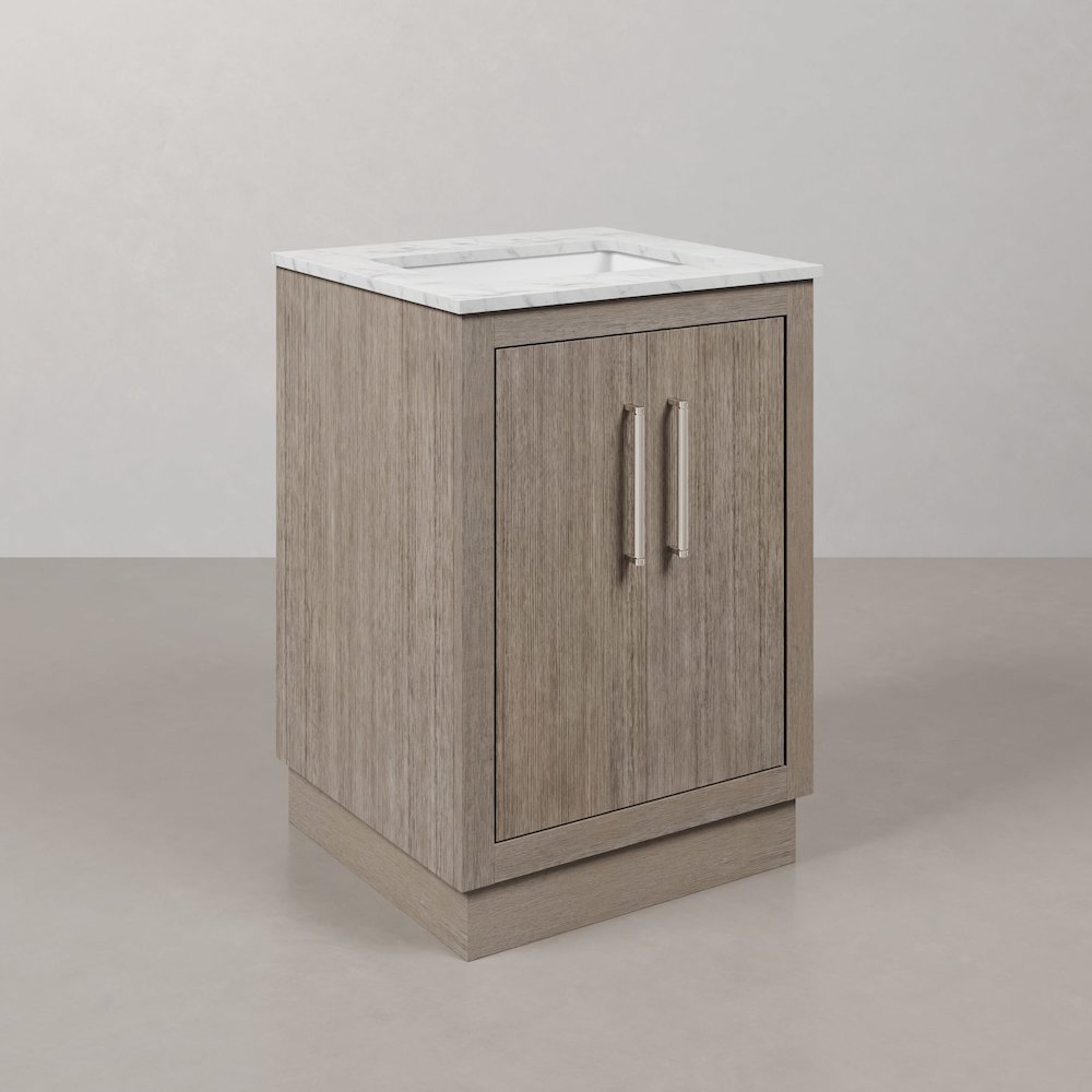Hugo 24 In. Single Sink Carrara White Marble Countertop Bath Vanity in Grey Oak. Picture 3