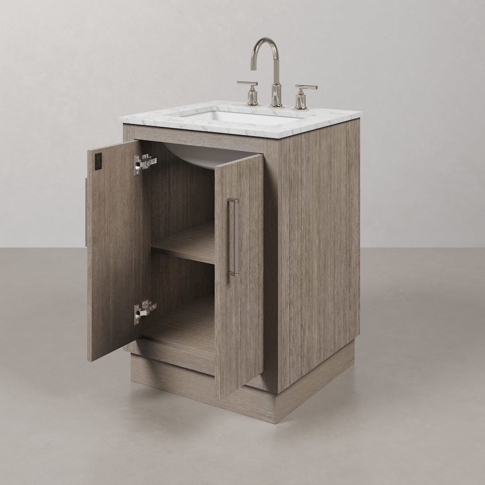 Hugo 24 In. Single Sink Carrara White Marble Countertop Bath Vanity in Grey Oak. Picture 5