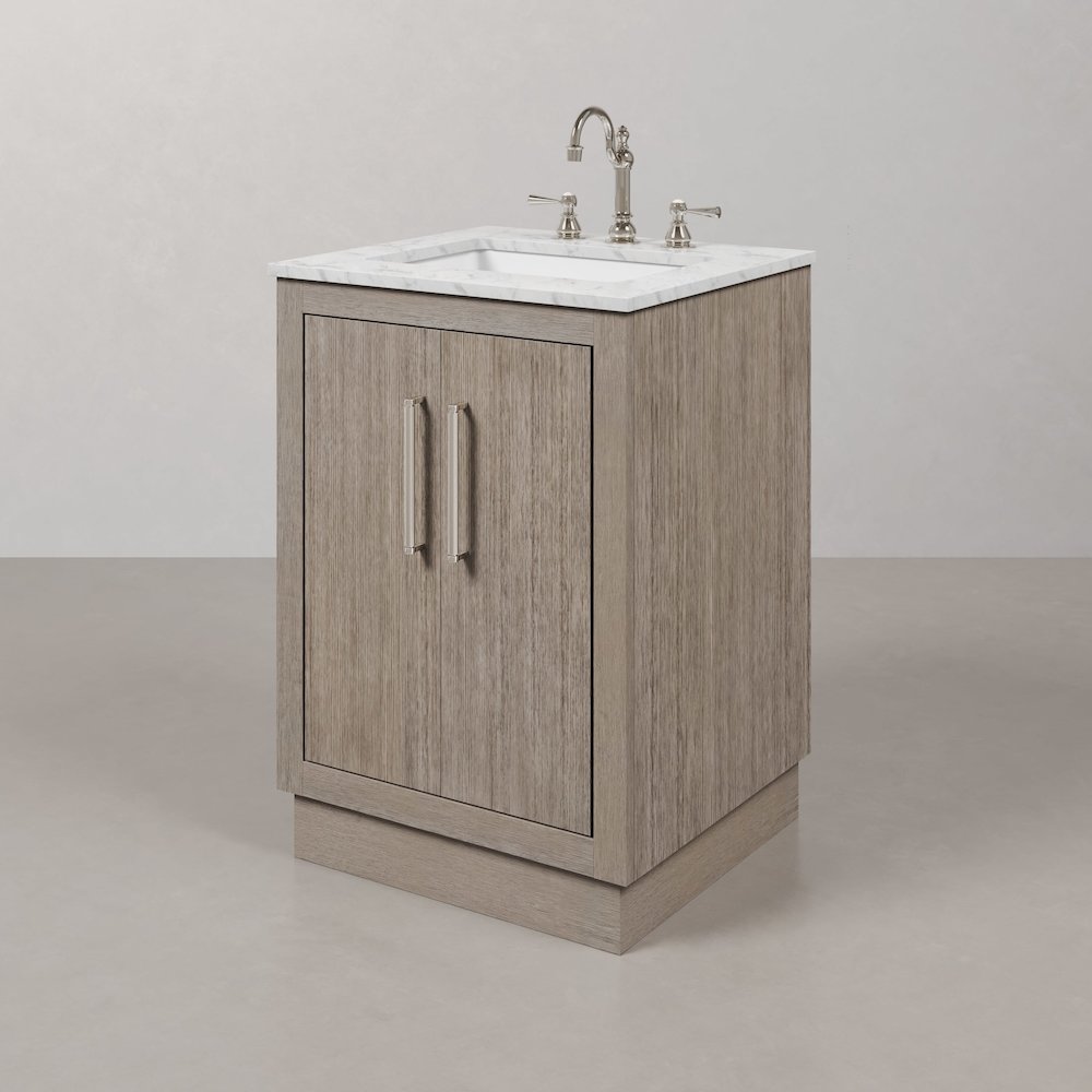 Hugo 24 In. Single Sink Carrara White Marble Countertop Bath Vanity in Grey Oak. Picture 4