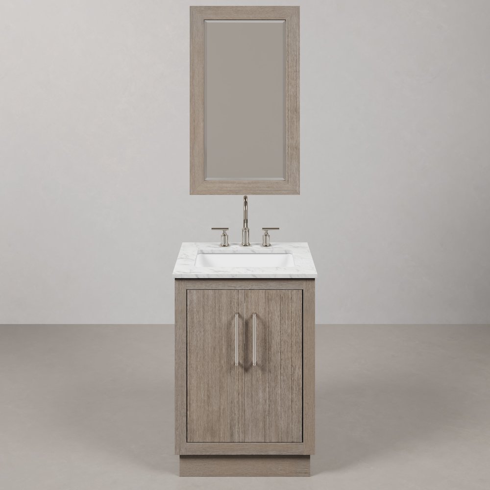 Hugo 24 In. Single Sink Carrara White Marble Countertop Bath Vanity in Grey Oak. Picture 1