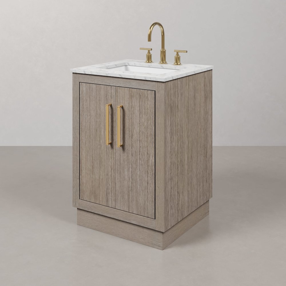 Hugo 24 In. Single Sink Carrara White Marble Countertop Bath Vanity in Grey Oak. Picture 4