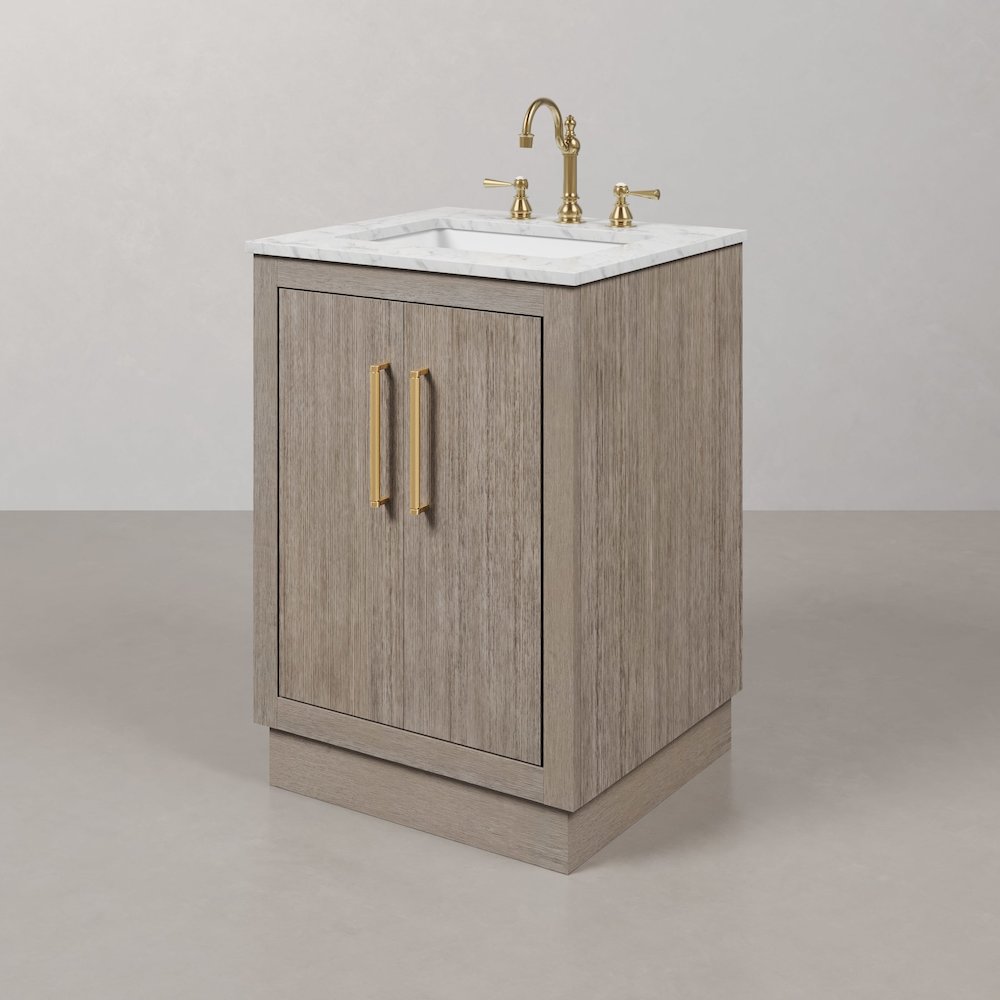 Hugo 24 In. Single Sink Carrara White Marble Countertop Bath Vanity in Grey Oak. Picture 4