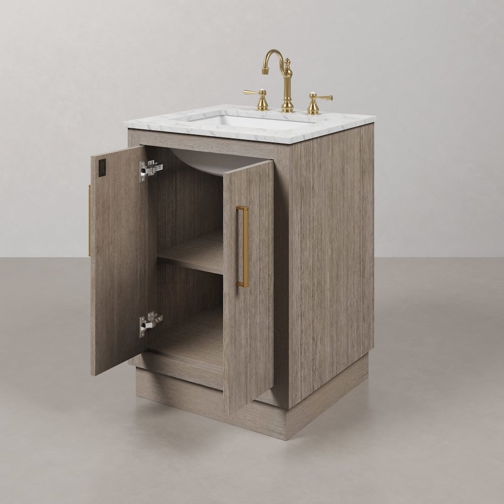 Hugo 24 In. Single Sink Carrara White Marble Countertop Bath Vanity in Grey Oak. Picture 5