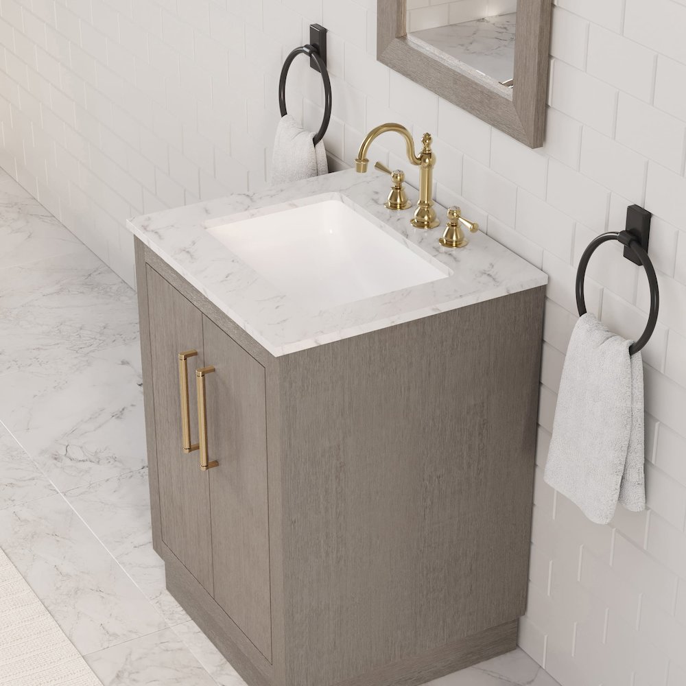 Hugo 24 In. Single Sink Carrara White Marble Countertop Bath Vanity in Grey Oak. Picture 10