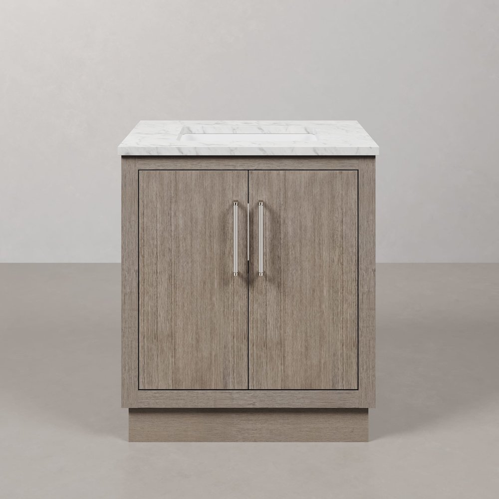 Hugo 30 In. Single Sink Carrara White Marble Countertop Bath Vanity in Grey Oak. Picture 1