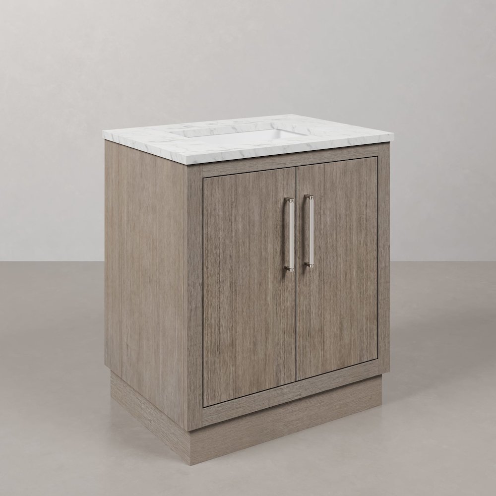 Hugo 30 In. Single Sink Carrara White Marble Countertop Bath Vanity in Grey Oak. Picture 3