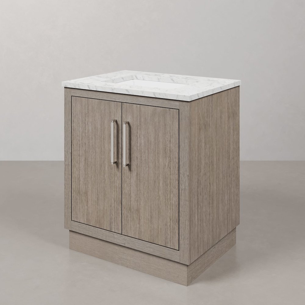 Hugo 30 In. Single Sink Carrara White Marble Countertop Bath Vanity in Grey Oak. Picture 4