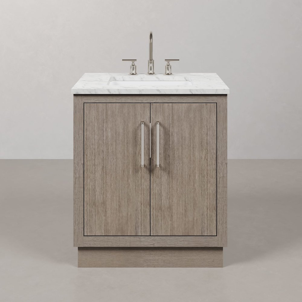 Hugo 30 In. Single Sink Carrara White Marble Countertop Bath Vanity in Grey Oak. Picture 1