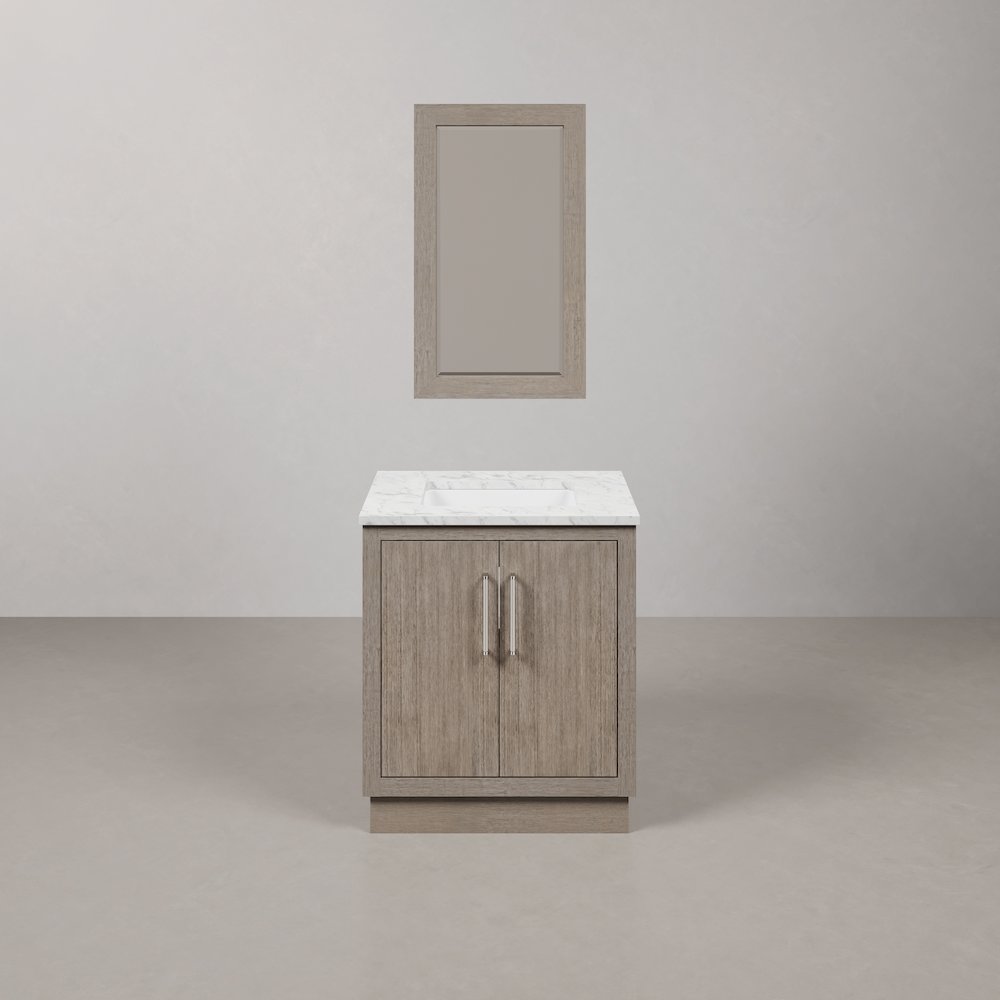Hugo 30 In. Single Sink Carrara White Marble Countertop Bath Vanity in Grey Oak. Picture 1