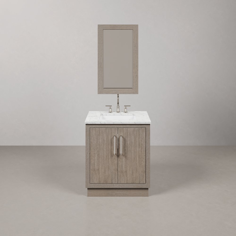 Hugo 30 In. Single Sink Carrara White Marble Countertop Bath Vanity in Grey Oak. Picture 1