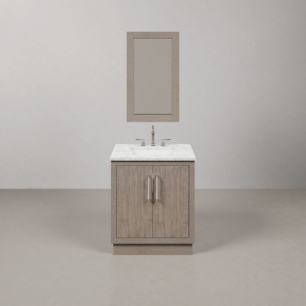 Hugo 30 In. Single Sink Carrara White Marble Countertop Bath Vanity in Grey Oak. Picture 1