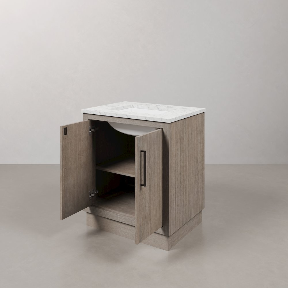 Hugo 30 In. Single Sink Carrara White Marble Countertop Vanity in Grey Oak. Picture 5