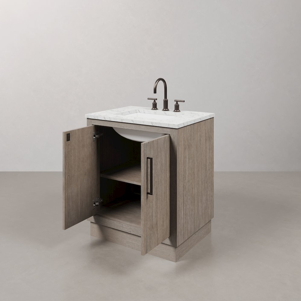 Hugo 30 In. Single Sink Carrara White Marble Countertop Vanity in Grey Oak. Picture 5