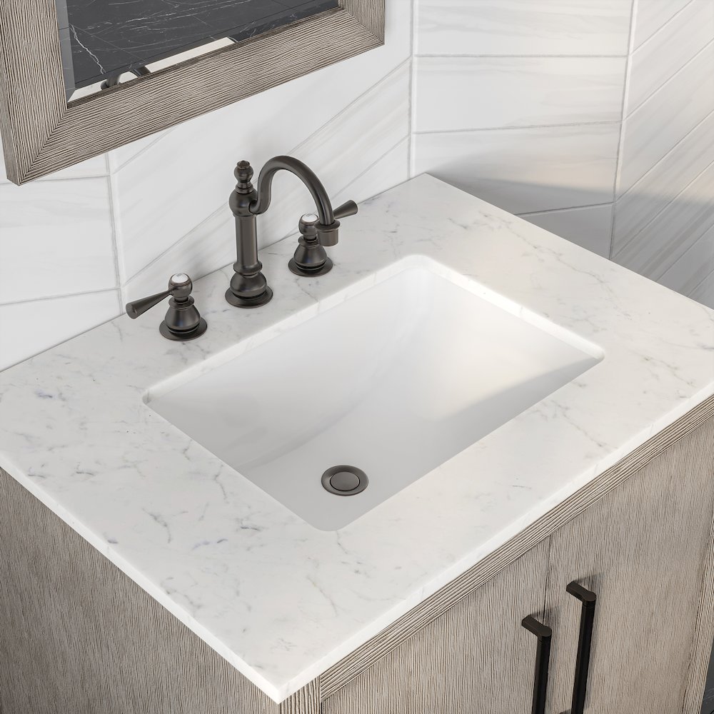 Hugo 30 In. Single Sink Carrara White Marble Countertop Vanity in Grey Oak. Picture 5