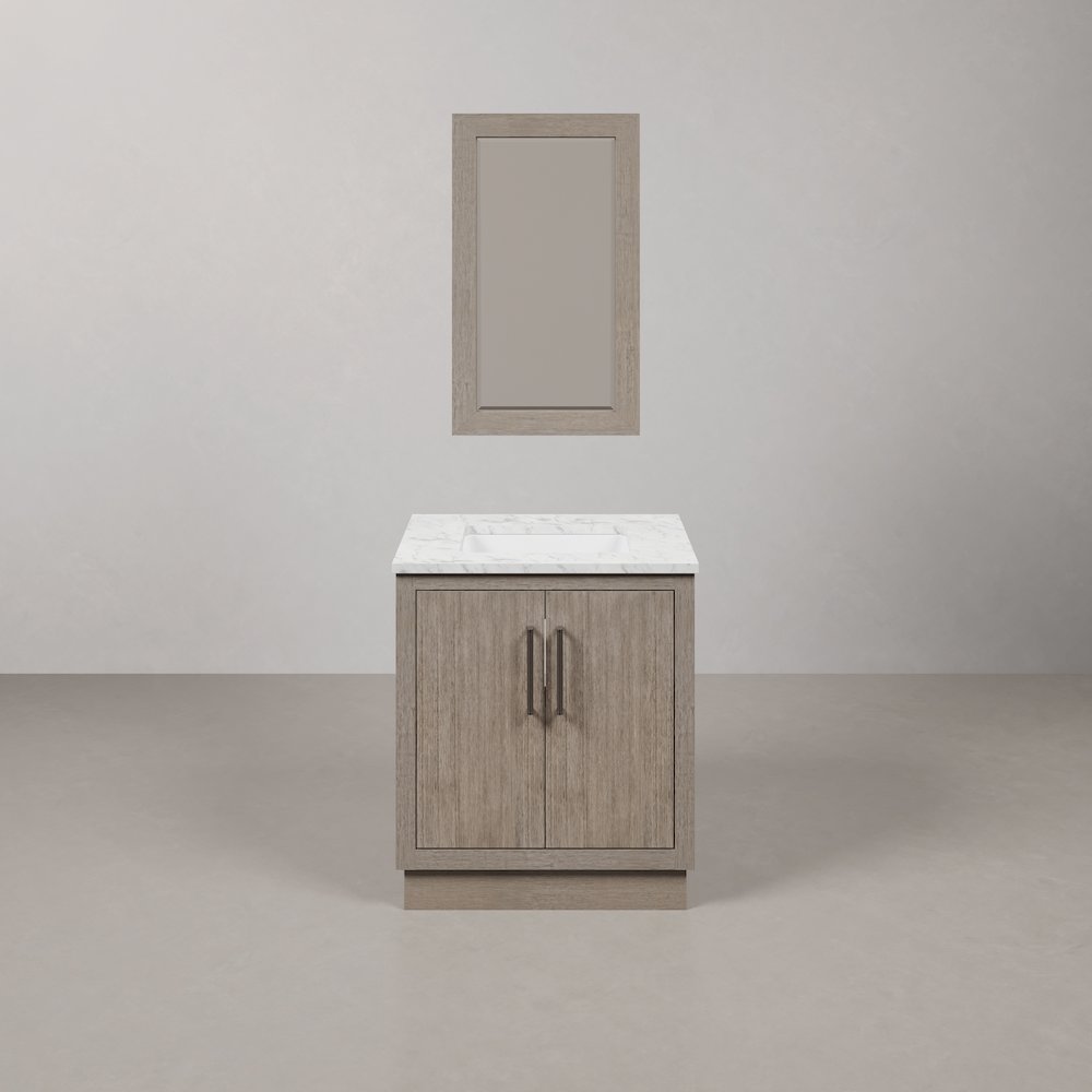 Hugo 30 In. Single Sink Carrara White Marble Countertop Vanity in Grey Oak. Picture 1