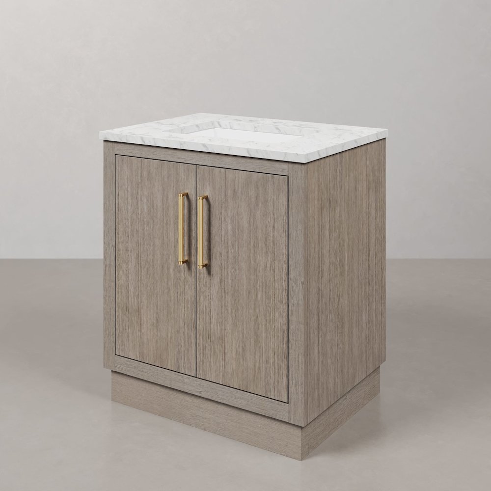 Hugo 30 In. Single Sink Carrara White Marble Countertop Bath Vanity in Grey Oak. Picture 4