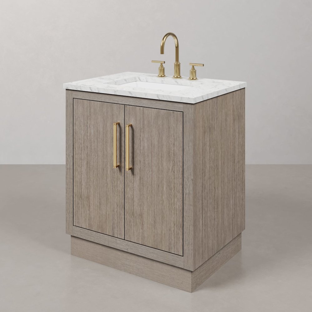 Hugo 30 In. Single Sink Carrara White Marble Countertop Bath Vanity in Grey Oak. Picture 5