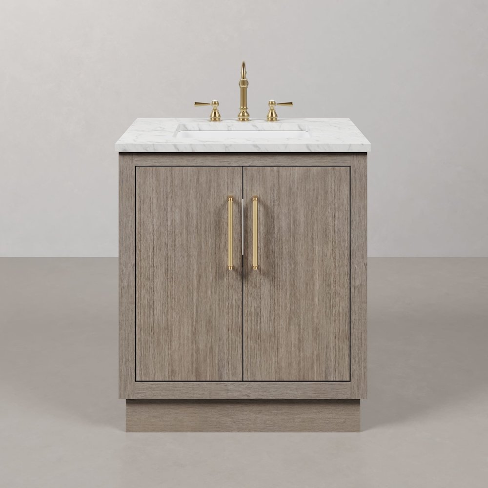 Hugo 30 In. Single Sink Carrara White Marble Countertop Bath Vanity in Grey Oak. Picture 1